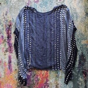 Pompom Stripe Navy Poncho